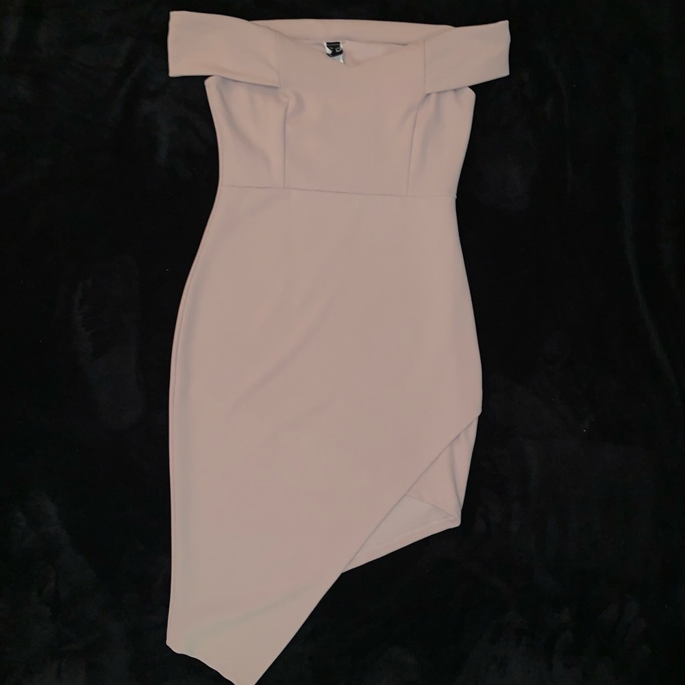 Taupe-purple off the shoulder wrap dress